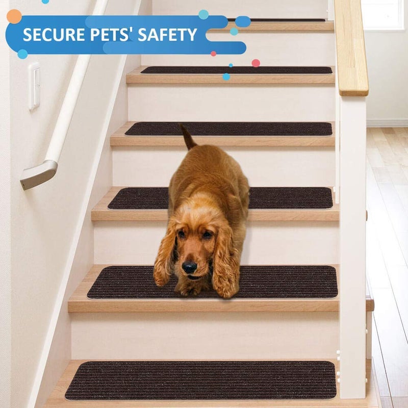 RIOLAND Stair Treads Carpet Non-Slip Indoor Stair Runners for Wooden Steps, Stair Rugs for Kids and Dogs, Set of 15, 8" X 30", Brown - Image 4